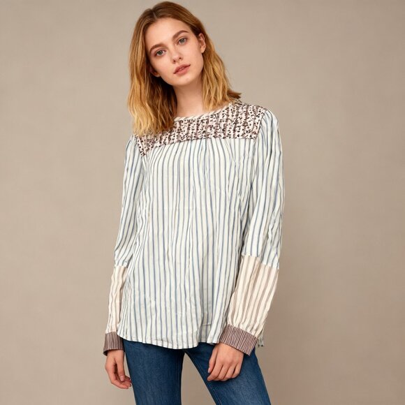 $455 NOWT See By Chloé Floral Stripe Top Blouse Size 38 - Picture 1 of 12